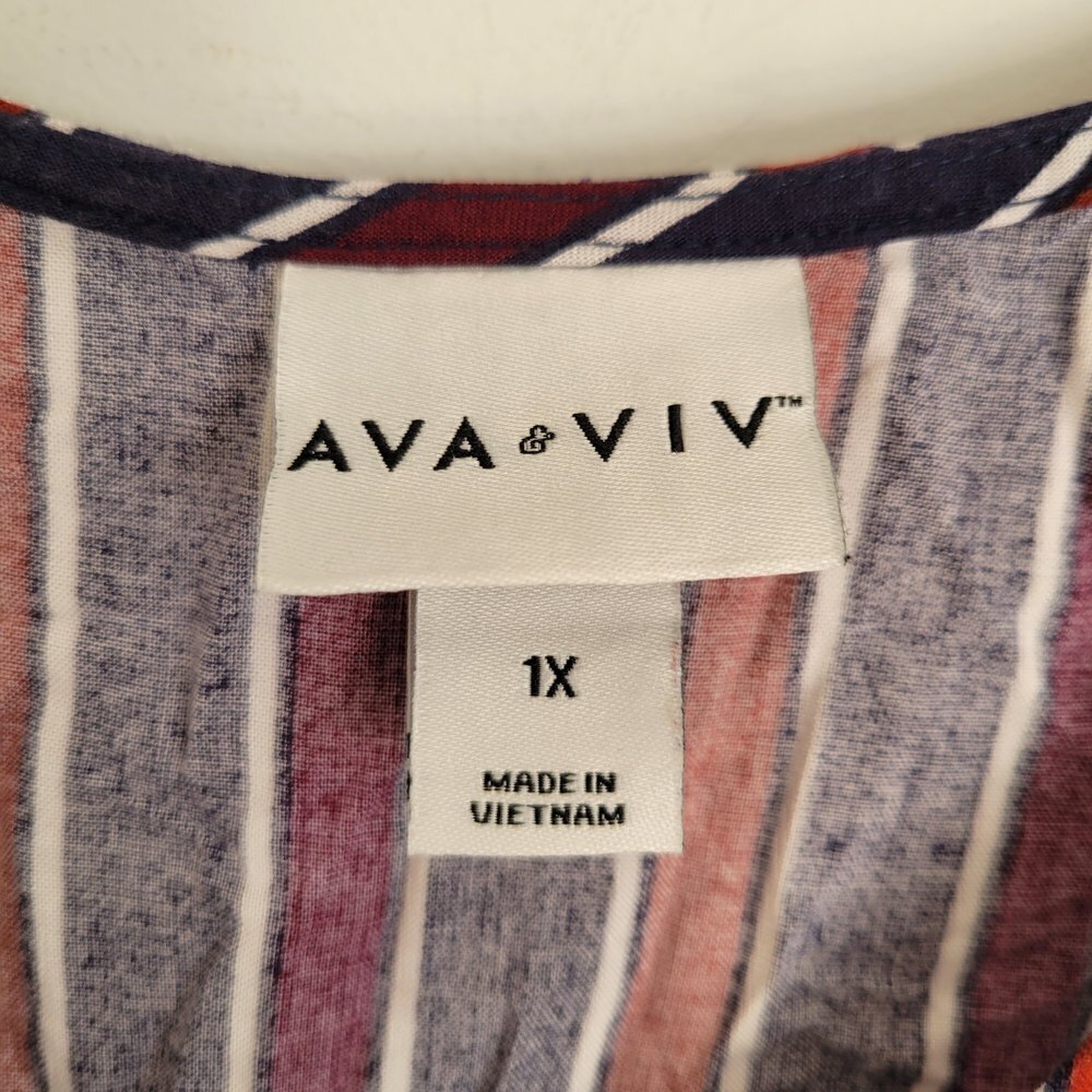 Ava & Viv Navy Burgundy Stripe VNeck Sleeveless Asymmetric Hem Midi Sun Dress 1X - Picture 7 of 10